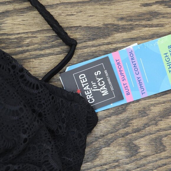 NWT Swim Solutions Tummy Control Flyaway Lace Swimdress One Piece Swim Black 22W - Picture 6 of 8